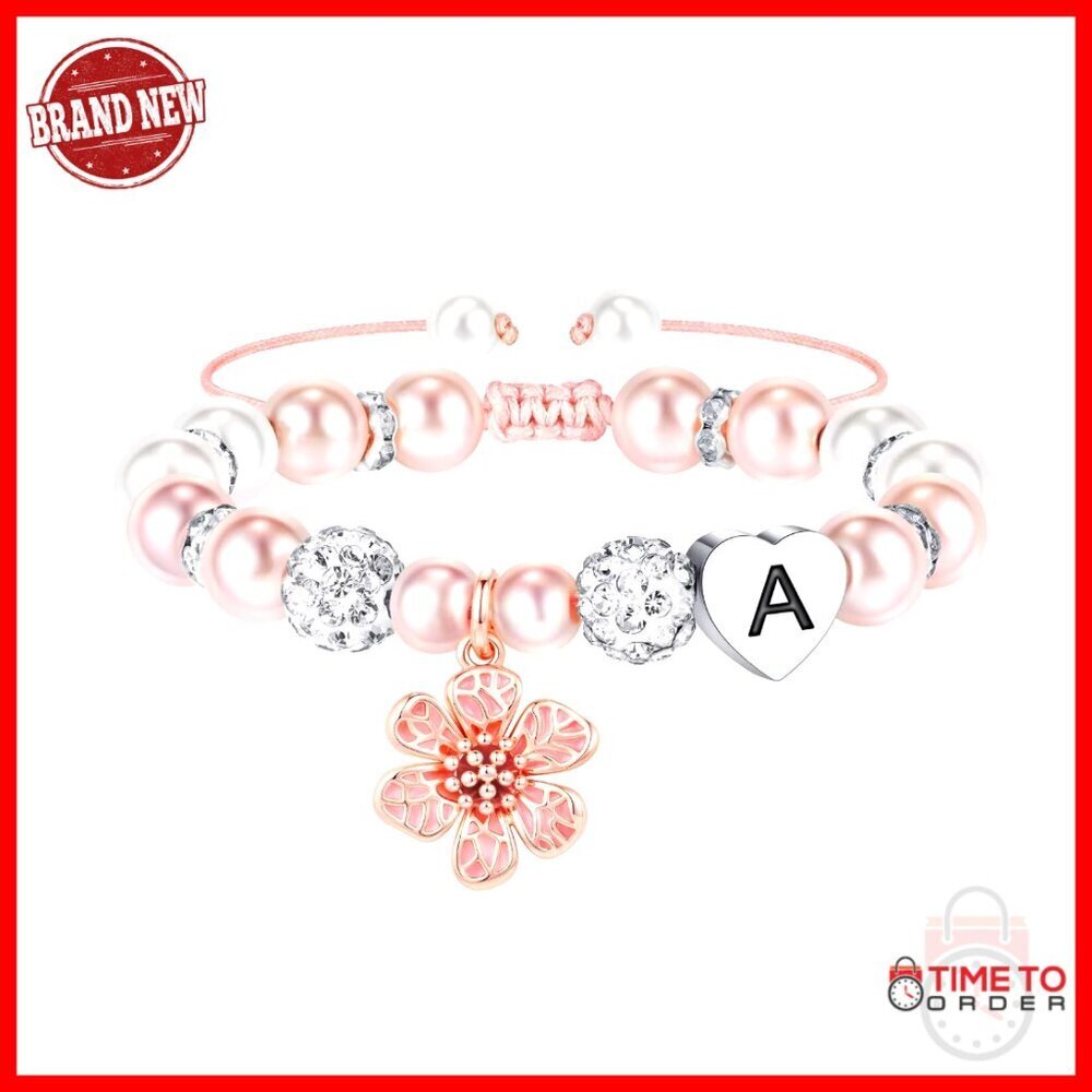 Adjustable Pearl Rhinestone Charm Bracelet for Girls Personalized Initial
